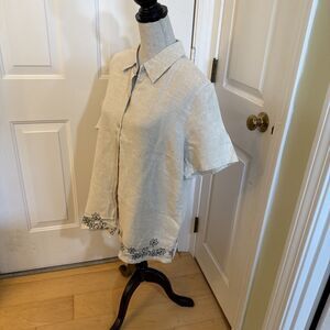 100% LINEN SHORTSLEEVED SHIRT Style And Co. Woman Tan Linen Blouse Size 16W